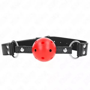 Gag breathable ball 4 cm with double rivet leather strap, KINK COLLAR & GAG — adjustable 42–58 cm (strap 62.5 x 2.5 cm)