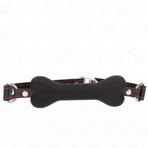 Gags KINK COLLAR & GAG Black Bone — mutesiz 12 cm, siksna 63×2 cm