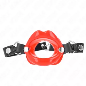 Mutes kramplis KINK COLLAR & GAG LIP ar 8 cm lūpu formas ieliktni un sarkanu mādas imitācijas siksnu 63×2 cm, regulējama 39–58 cm