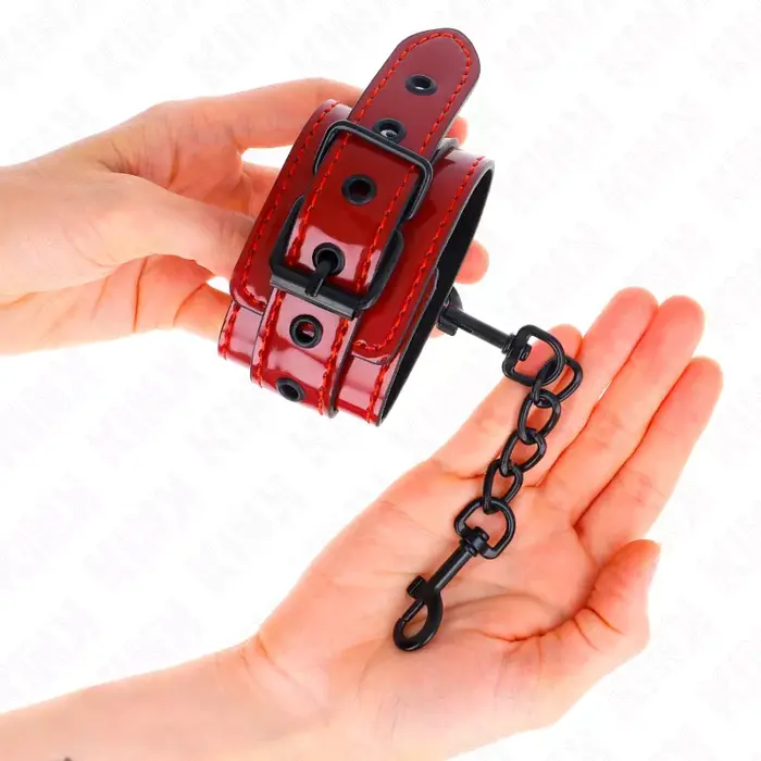Wrist cuffs KINK WRIST RESTRAINT Dark red leather 23x5 cm Photo 3