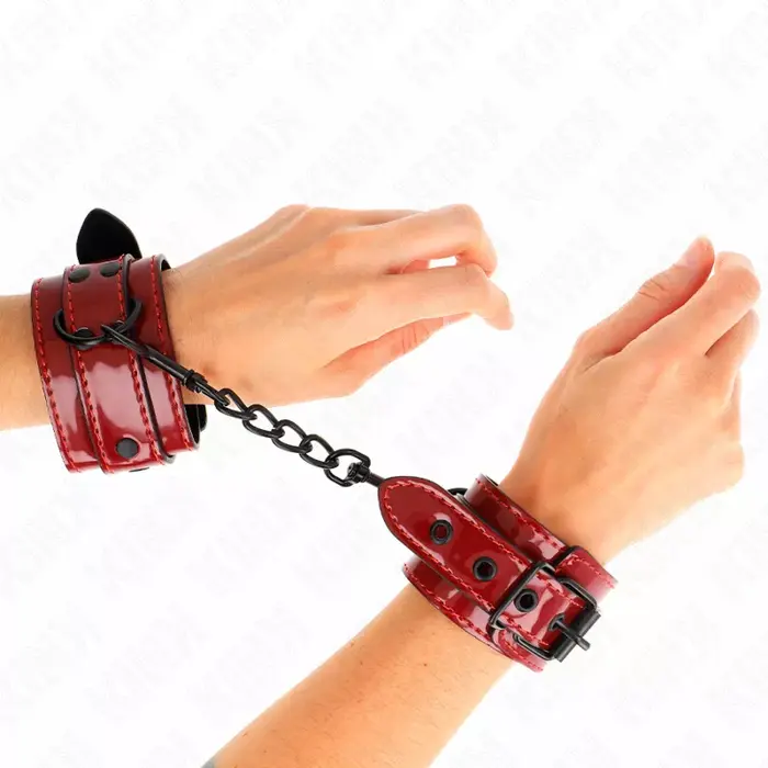 Wrist cuffs KINK WRIST RESTRAINT Dark red leather 23x5 cm Photo 4