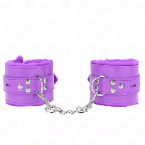 Wrist restraints KINK WRIST RESTRAINT fur-lined, adjustable 17–29 cm × 6 cm, square-hole design, purple