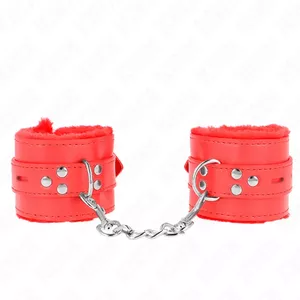 Wrist restraints KINK WRIST RESTRAINT fur-lined adjustable 17–29 cm × 6 cm red with square holes