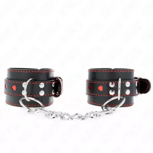 Wrist restraints KINK WRIST RESTRAINT adjustable 21–28 cm × 5.5 cm leather with red heart inlay