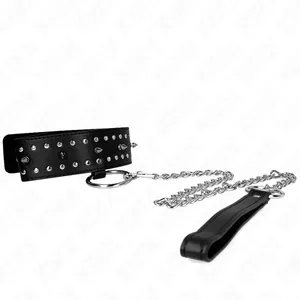 KINK Ожерелье с поводком 65 см, серебряные шипы, Модель 1, Регулируемое 36-43 см x 5 см