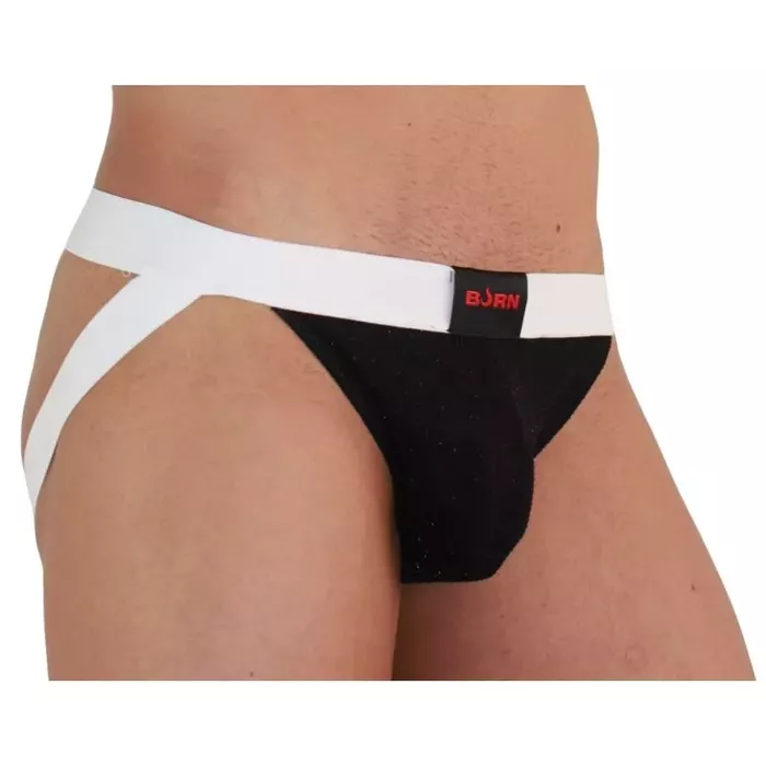 BURN 004 JOCK SHINY BLACK/WHITE мужские джок трусы S Photo 2