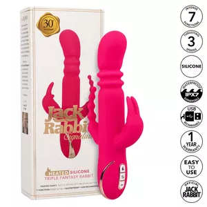 Vibrators CalExotics Jack Fantasy Triple Heated Rabbit — silikons, 3 siltuma režīmi, divi motori, ūdensizturīgs