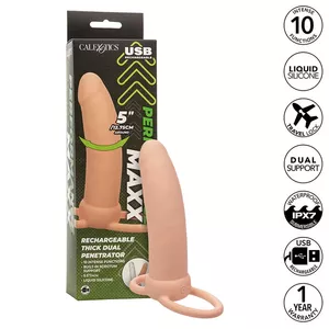 Двойной проникaющий вибратор CalExotics MAXX THICK DUAL PENETRATOR — 10 режимов вибрации, телесная текстура, гибкий дизайн