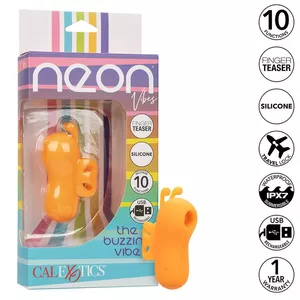 Pirkstu stimulators CalExotics Neon Vibes The Buzzing Vibe — 10 vibrācijas režīmi, oranžs
