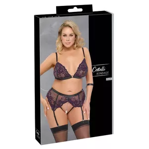 Bra Set Bondage by Cottelli Collection — wireless bra, crotchless suspender string, arm restraints, lace, size 3XL
