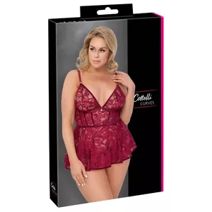 Neglīdzē Cottelli Collection Babydoll sarkans 3XL ar mežģīņu akcentiem, elpojošs audums, 90% poliamīds 10% spandekss