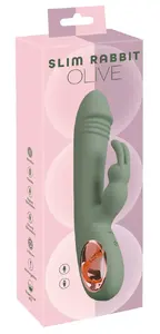 Divkāršas stimulācijas truša vibrators You2Toys Slim Rabbit Olive — silikona, uzlādējams, ūdensizturīgs, 21.4 cm, Ø maks. 3.6 cm