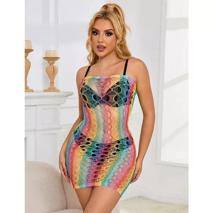 Bare-shoulder fishnet dress SUBBLIME 952365 Rainbow Photo 8