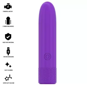INTENSE SYMONE USB Rechargeable Vibrating Bullet - 8 Vibrations, Purple, 10 x 2.2 cm, D-241916