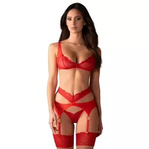 Комплект белья OBSESSIVE Cupide Desir 2XL/3XL — кружево, регулируемые бретели, черный
