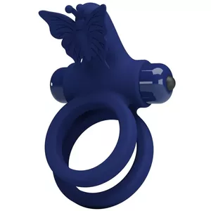 Cock ring with vibration and butterfly stimulator Pretty Love Jamele double ring blue