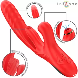Vibrator INTENSE Karol — multifunction thrust, suction and wave stimulation, body-safe silicone, red