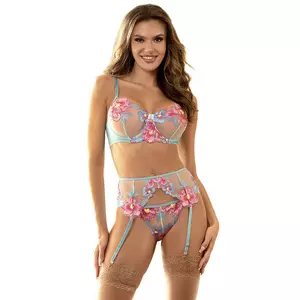 SUBBLIME 954109 Krāšņs Ziedu Dizains Krūšturis + Biksītes ar Jostu S/M