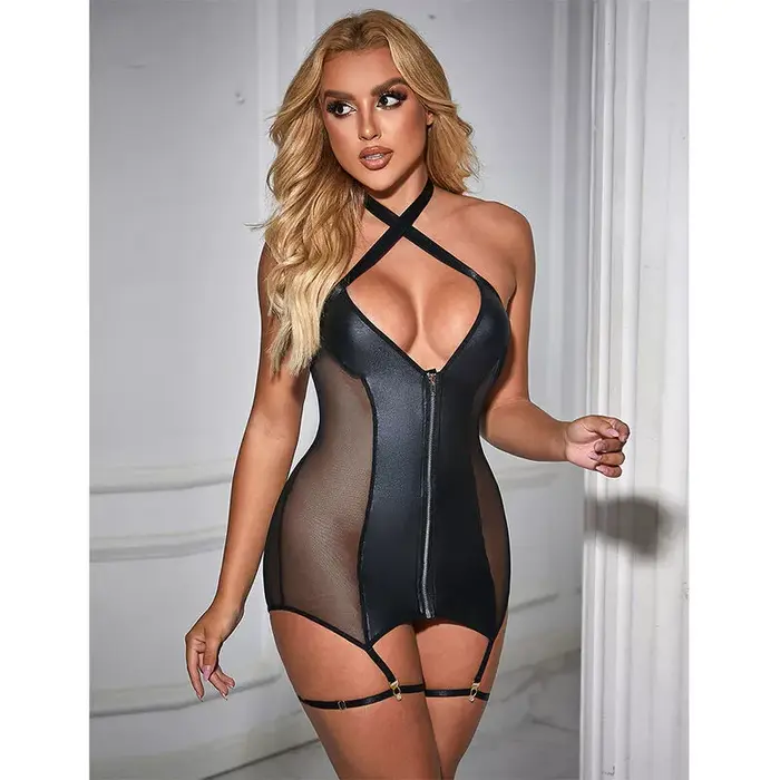SUBBLIME 954444 Women's Mesh and Leather Dress Photo 7