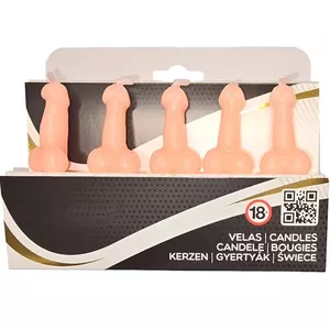 Box of 5 flesh penis-shaped candles, diablopicante, model D-242387, wax candles