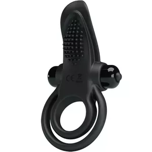 Vibrating ring pretty love DOUBLE VIBRATING RING with clitoris stimulator, 10 vibration modes, black