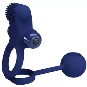 Double vibrating cock ring with plug Pretty Love D-239944 — blue, dual vibration, body-safe materials