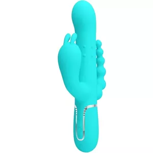 Vibrator pretty love Cammy 4-in-1 multifunction triple rabbit, silicone, waterproof, blue