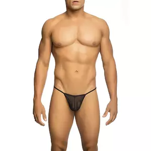 Thong underwear Mob Transparent T-shaped thong in black, size L/XL — transparent fabric, T-shaped back