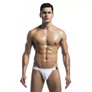 Peldkostīms jockstrap Mob D-243512 — balts, izmērs S, elastīgas siksnas, minimāls pārklājums