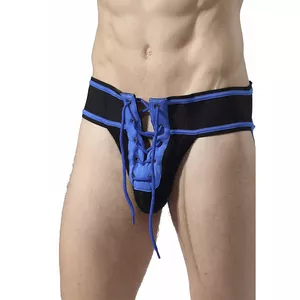 Jockstrap Mob D-243517 — zils, izmērs XL, sportiska atbalsta ar atbalstošu maciņu un elastīgām jostas lentēm