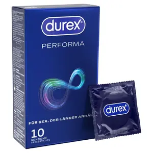 Презервативы Durex Performa x10 — гладкие, номинальная ширина 56 мм, прозрачные, с гелевым кончиком бензокаина