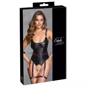 Боди Cottelli Collection Body Bondage XL — бесшовный подтяжной корпус с доступом, регулируемые лямки, чёрный, размер XL