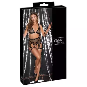 Lingerie set Cottelli Collection Bra Set Bondage M – triangle bra, suspender belt, crotchless string, soft handcuffs, net (92% polyester/8% spandex)