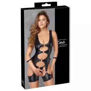 Jostas-korsešs Cottelli Collection Bondage S — melns, bez staru daļas, gredzeni, mīkstas rokudzelžas, izm. S