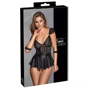 Komplekts Cottelli Collection Babydoll Bondage XL — mežģīņu bēbidols ar stiegrojumu, noņemamām ķēdēm, atvērta punci siksniņa, regulējamas lences, mīkstas aproces