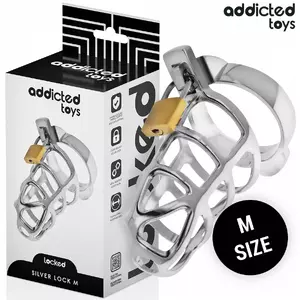 Металлическая клетка целомудрия ADDICTED TOYS LOCKED D-242971, размер M, серебристая