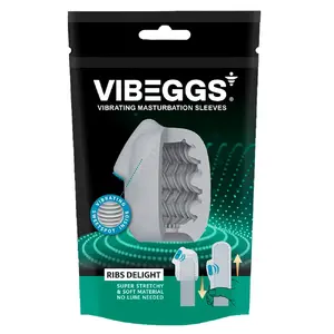 Masturbator Vibeggs Ribs Delight — ribbed silicone sleeve, compact flexible, battery-powered (1x LR745), TPE/ABS, 7–18 cm, 50 g