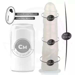 Dildo ar piesūcekni, gaismām un vibrāciju — cock miller 19,5 cm, balts, ar tālvadību