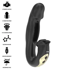 Vibrators IBIZA TECHNOLOGY D-242827 — plaukstas efekts ar integrētu klitora stimulēšanas uzgali, ergonomisks dizains