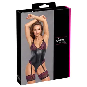 Body garter Cottelli Collection Body Garters L with adjustable straps, size L, black matte mix of lace, removable suspenders