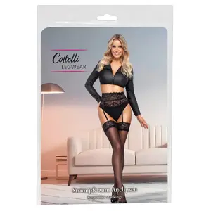 Stockings Cottelli Collection size M, black — 20 denier, 9 cm lace top, 80% polyamide/20% spandex