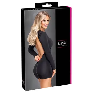 Aizmugures atvērts kleita Cottelli Collection Dress backless S, izmērs S — melna mini, garas piedurknes, regulējama kakla aukla, divvirzienu zelta rāvējslēdzējs, 90% poliesters 10% spandekss