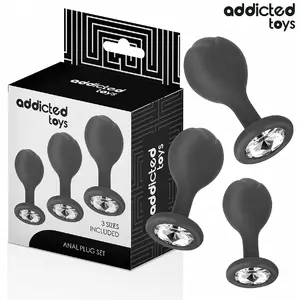 Anal plug set — addicted toys D-242833, set of 3 body-safe silicone plugs with jewel bases, progressive sizes
