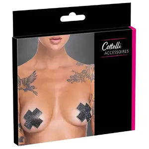 Украшение для сосков Cottelli Collection — наклейки «Крест» чёрные, пара, 7.5×7.5 см, ABS/стекло/PU, гипоаллергенный клей