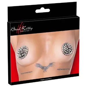 Декоративные клеящиеся наклейки на соски bad kitty Spikes — многоразовые, Ø 7 см, искусственная кожа со шипами