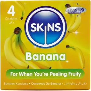 Презервативы SKINS Banana Premium — упаковка 4 шт., банановый вкус, стандартный размер