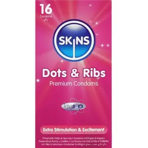 Презервативы SKINS DOTS & RIBS Premium упаковка 16 шт — точечная и рифленая текстура