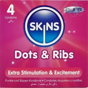 Condoms SKINS DOTS & RIBS Premium Pack 4 — dotted and ribbed texture, 4 pcs