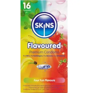Презервативы SKINS Multi Flavors Premium набор 16 шт – разноцветные ароматизированные латексные презервативы