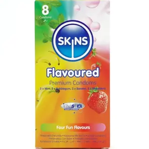 Презервативы SKINS Multi Flavors Premium, набор 8 шт — ароматизированные латексные презервативы